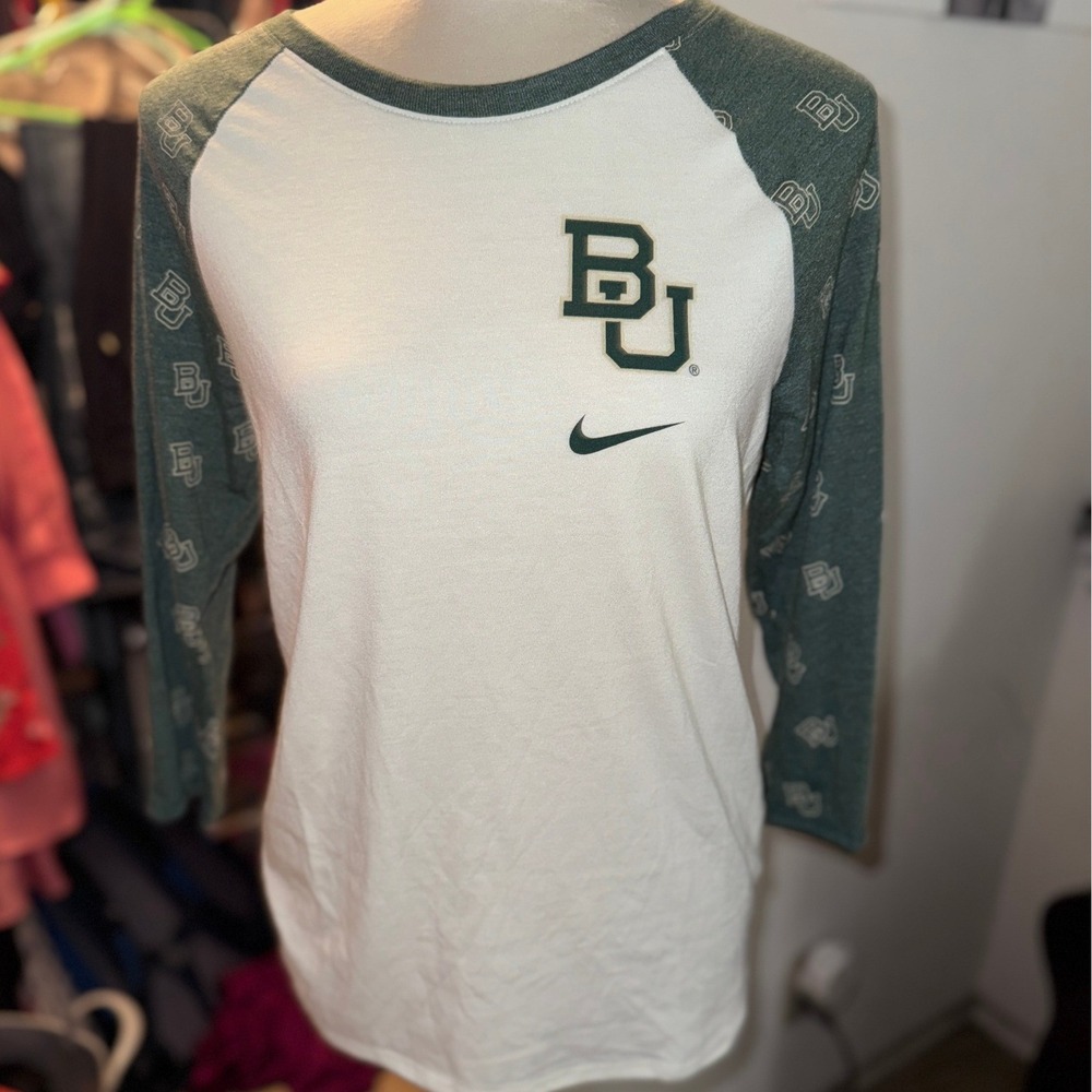 Nike Baylor University Bears Raglan 3/4 Sleeve Tri-Blend Tee Womens Medium Green